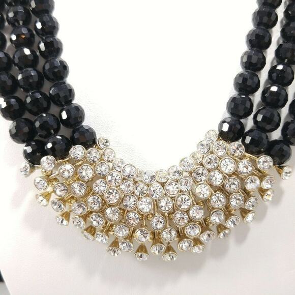 Vintage Rhinestones Black Glass Beaded Necklace, 3 Strands, Signed Talbots, NWTs - Picture 8 of 8
